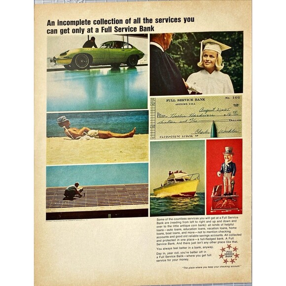 Full Service Banks "You always feel better at Full-Service Banks" Print Ad 1966 - Picture 1 of 3